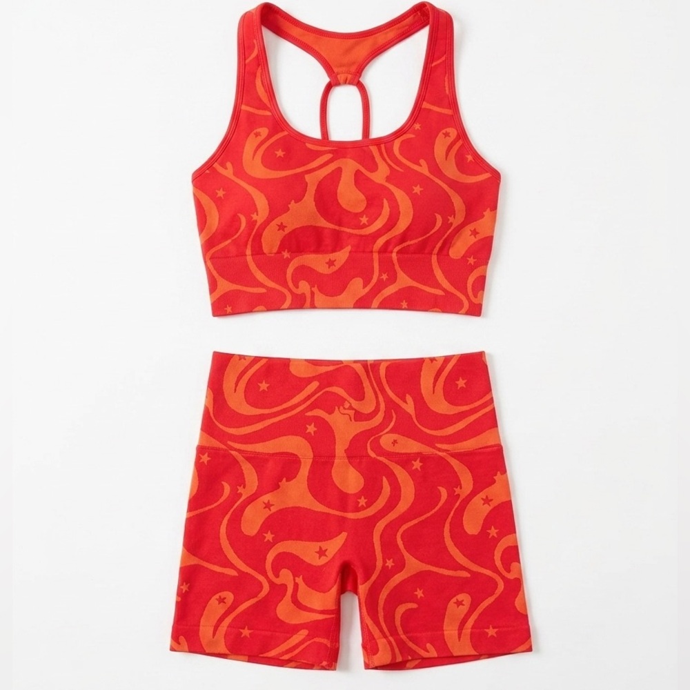 JoyLab Coral Swirl Crop Sports Bra & High-Waist Leggings